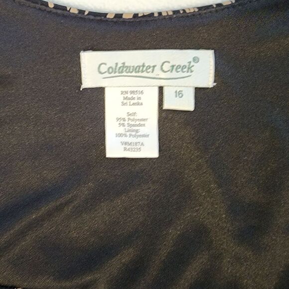 Coldwater Creek Dress Fit & Flare Cap Sleeve Black Tan Print Size 16 - Picture 3 of 7